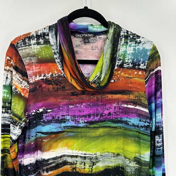 SNOSKINS Women's Art To Wear Abstract Colorful Cowl Neck Tunic Top Size Large - Picture 3 of 8